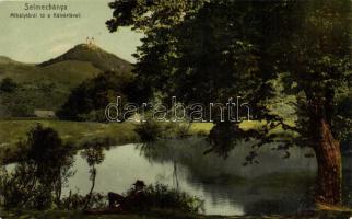 Selmecbánya, Banská Stiavnica; Mihálytárói tó a Kálváriával, kiadja Joerges / lake with the calvary (fa)