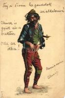 Muzsikus cigány / Gipsy musician, folklore, litho (EM)