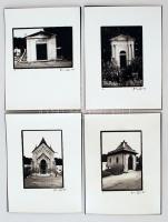 1985 Boros György: Kripták a nyíregyházi temetőben, 4 db aláírt vintage fotó fekete kartonra ragasztva, a magyar fotográfia dokumentarista korszakából, 24x18 cm-es fotópapíron 14x10 cm-es kép