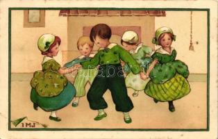 Dancing children, M. Munk No. 654., litho, s: IMJ