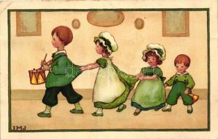 Children marching band, M. Munk No. 654., litho, s: IMJ (EK)