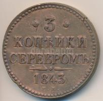 Orosz Birodalom 1843. 3k Cu "I. Miklós" T:2,2- ph. Russian Empire 1843. 3 Kopeks Cu "Nicholas I" C:XF,VF edge error