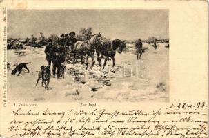 1898 &#039;Zur Jagd&#039; / hunters with dogs and horse carriage, Carl Otto Hayd Kunstverlaganstalt No. 3057., s: J. Vesin (EB)