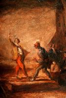 Rudnay Gyula (1878-1957): Vándorszínészek. Olaj,  karton, jelzett, restaurált, 31×45 cm