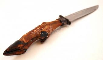 Őzláb markolatú vadásztőr, bőrtokban, iránytűvel, h: 30 cm