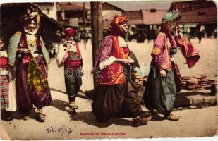 Bosnischen Bauernweiber / Bosnian peasant wives in traditional dress, folklore, field post cancellation on backside (EK)