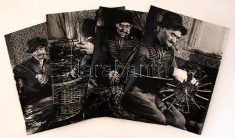 cca 1987 Menesdorfer Lajos: Kosárfonó I-IV., pecséttel jelzett vintage fotóművészeti alkotások, 4 db fotóból álló képsorozat, 40x30 cm