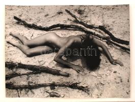 cca 1980 Partra vetett sellő, jelzés nélküli vintage fotóművészeti alkotás, 30x40 cm / erotic photo, 30x40 cm
