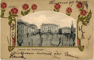 Temesvár, Timisoara; Belváros, Jenő herczeg tér / square, Art Nouveau litho (EK)