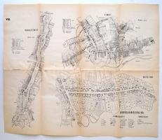 3 db Fekete-Körös-parti település térképe: Várasfenes, Tenke, Körösjánosfalva, részletes jelmagyarázattal, különböző léptékben, 40,5×49 cm