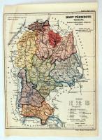 cca 1910 Hont vármegye térképe, átdolg.: Czakó István (Kogutowicz: Megyei térképek), 1:300000, Magyar Földrajzi Intézet Rt., hajtásnyomokkal, 34×24,5 cm