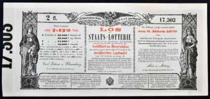 Ausztria / Bécs 1879. "Sorsjegy állam-sorsjátékra a közös hadsereg mozgósított tartalékosai s a...