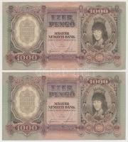 1943. 1000P (2x) sorszámkövetők, egyik nyomdai papírráncokkal T:II,II- Adamo P21