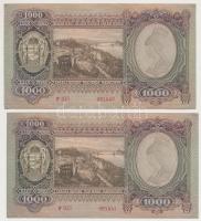 1943. 1000P (2x) sorszámkövetők, egyik nyomdai papírráncokkal T:II,II- Adamo P21