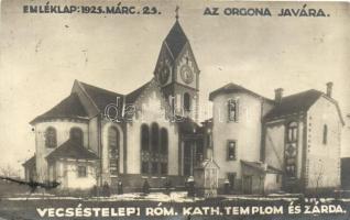 1925 Vecsés, Római Katolikus templom és zárda, Emléklap a templomi orgona javára (b)