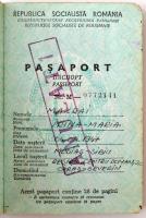 1990 Fényképes román útlevél (jún. 6.), számos bejegyzéssel