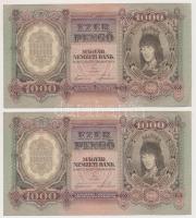 1943. 1000P (2x) egyugrású sorszámokkal, egyik nyomdai papírráncokkal T:II,II- Adamo P21