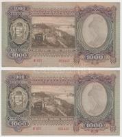 1943. 1000P (2x) egyugrású sorszámokkal, egyik nyomdai papírráncokkal T:II,II- Adamo P21