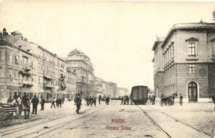 Fiume, Zichy tér, vasúti kocsi, sínek, kiadja Feitzinger Ede / square, train car, railway tracks (Rb)