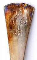 Ezüst (Ag.) leveses kanál, monogrammal, jelzett, h:22 cm, nettó: 463 g