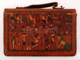 Bőr táska keleti mintával, több rekeszes, 16x24cm