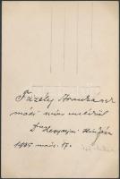1905 dr. Hegyaljai Kiss Géza író saját kezű sorai és aláírása   egy a művészt ábrázoló fotólapon, 9x...