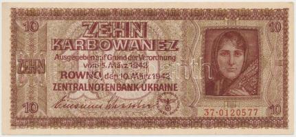 Ukrajna / Német megszállás 1942. 10K T:I- Ukraine / German occupation 1942. 10 Karbowanez C:AU