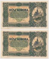 1920. 20K (4x) sorszámkövetők és egyugrású sorszámmal T:I-,II fo