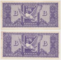 1946. 10.000.000BP (2x) egyik elcsúszott nyomat T:I-,II nyomdai festékfoltok