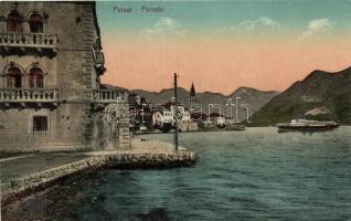 Perast, Perasto; view of the coast, steamship