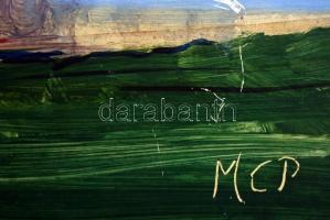 MCP jelzéssel: Alpesi táj. Olaj, farost, 41×40 cm