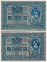 1902. 1000K (2x) mindkét oldal német, "Deutschösterreich" felülnyomással T:III