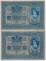 1902. 1000K (2x) mindkét oldal német, "Deutschösterreich" felülnyomással T:III