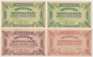 1946. 10db-os vegyes magyar adópengő bankjegy tétel, közte egy sorozat- és sorszámmal T:I-III