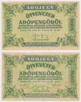 1946. 10db-os vegyes magyar adópengő bankjegy tétel, közte egy sorozat- és sorszámmal T:I-III