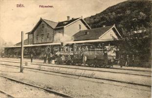 Dés, Dej; vasútállomás, gőzmozdony; Divald Károly fia / railway station, locomotive