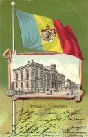 Szörényvár, Turnu Severin; Városháza, zászlós litho képeslap / town hall, Romanian flag litho (EK)