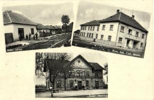 Komját, Komjatice; Vasút utca, Vasútállomás, katolikus iskola / Nádr. ulica, Nádr. stanica, rim. kat. lud. skola / Railway station, school