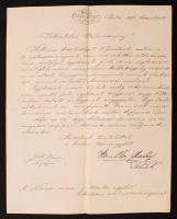 1872 Buda, A Budai Torna Egyletnek a Nemzeti Torna- és Tűzoltó Egylet választmányának írt levele, rajta az egylet pecsétjével