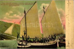 Kotor, Cattaro; People in National costume on board, ship  (r)