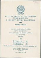 1936 Az atléta és tornász hölgyolimpikonoknak a Nemzeti Torna Egyletben megrendezett ünnepi vacsorájának menükártyája