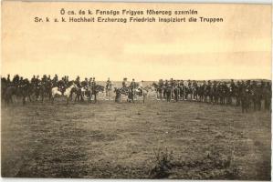 Ő cs. és k. Fenséges Frigyes főherceg szemlén, hátoldalon héber újévi köszöntő / Archduke Friedrich, Duke of Teschen at the military review, Hebrew New Year greeting on the backside