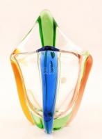 Bohémia Glass üveg váza, fúvott, anyagában színezett,  jelzett, hibátlan, 19x12cm