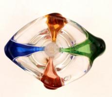 Bohémia Glass üveg váza, fúvott, anyagában színezett,  jelzett, hibátlan, 19x12cm