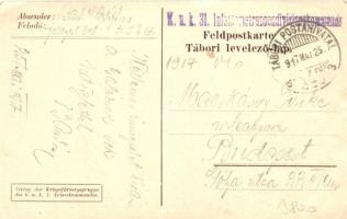 'Boldog pünkösdi ünnepeket!', üdvözlőlap, K.u.K. katona virágokkal, tábori bélyegzés a hát...