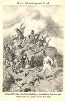 Korporal Putian stürzt ein feindliches Gesüchtz in den Abgrund / Corporal Putian overthrows an enemy cannon to the Abyss; Scene from the Austro-Prussian War, the Battle of Custoza