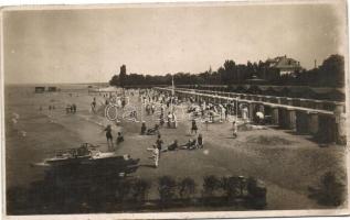 1918 Siófok, Balaton part, öltöző kabinok, fürdőzők, vízibicikli, photo (EK)