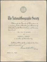 1939 A "The NAtional Geographic Society" tagsági levele
