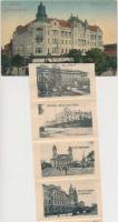 Debrecen, Első Takarék Pénztár, villamos; leporelló képeslap többek között a zsinagógával valamint a...