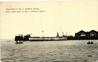 Az SMS Admiral Spaun, a K.u.K. haditengerészet könnyűcirkálójának vízre bocsájtása / Launching of the SMS Admiral Spaun, Austro-Hungarian Navy light cruiser